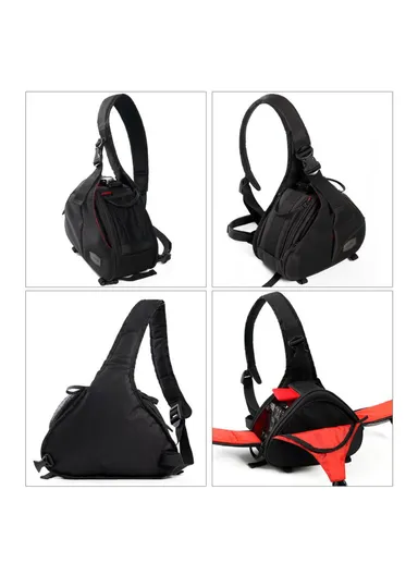 Waterproof Travel DSLR Shoulder Sling Bag with Rain Cover – Detachable Divider, Adjustable Strap, 600D Nylon Protection – Black