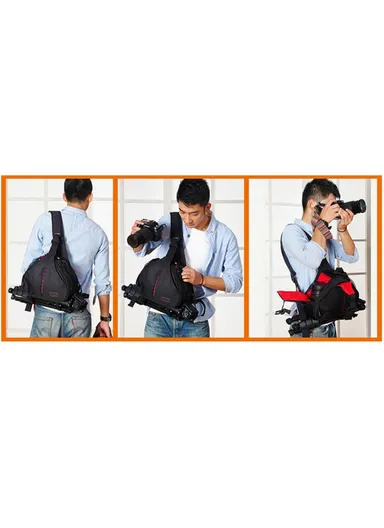 Waterproof Travel DSLR Shoulder Sling Bag with Rain Cover – Detachable Divider, Adjustable Strap, 600D Nylon Protection – Black