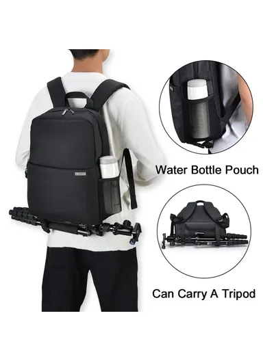 Waterproof SLR/DSLR Camera Backpack Travel Case, Anti-Theft, Shock-Absorbing Leisure Bag for Canon, Nikon, Sony Cameras &amp; Lenses – Black