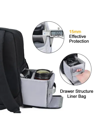 Waterproof SLR/DSLR Camera Backpack Travel Case, Anti-Theft, Shock-Absorbing Leisure Bag for Canon, Nikon, Sony Cameras &amp; Lenses – Black