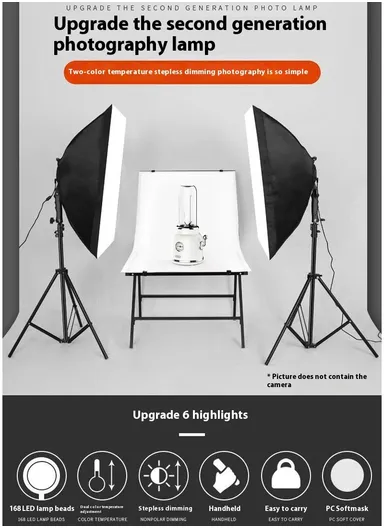 2Pcs - 80W LED Softbox Studio Lighting Kit with 2m Tripod Stands, Remote Controls &amp; Carrying Bag – EU Plug