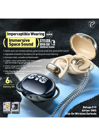 Bluetooth-compatible Earbuds Open-Ear Design Earphones with 12mm Composite Titanium Diaphragm Beluga S15 - Beige