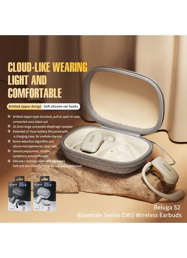 510mAh OWS Bluetooth-compatible Earhook Headset Wireless Earphone with Charging Case Beluga S2 - Beige