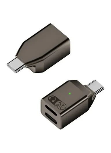 45W Type-C to iP + Type-C PD Fast Charging HiFi Sound Headphone Adapter - Tarnish