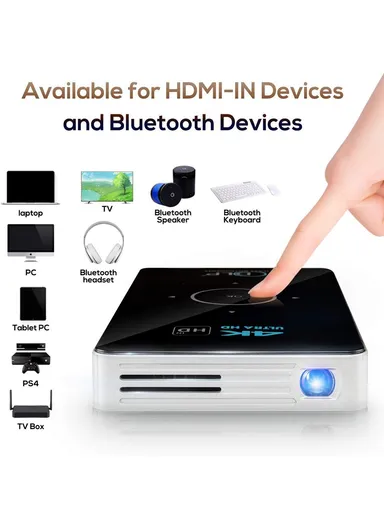 1GB+8GB Mini HD 4K Movie DLP Android Projector WiFi Bluetooth-Compatible Office Home Video Projector EU Plug C6