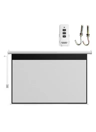 60-inch 220V Retractable Auto Locking 4:3 Projection Screen Conference Home Ceiling Wall Mount RC HD White Projection Screen EU Plug