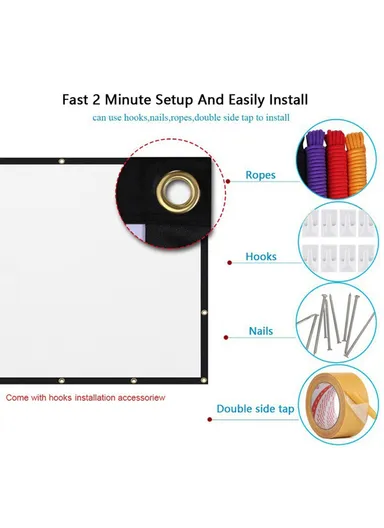 16:9 Parties Home Theater Folded HD Projector Screen High Resolution Projection Screen with 6 Stick Hook (W2.2 x H1.24)m - 100 Inch