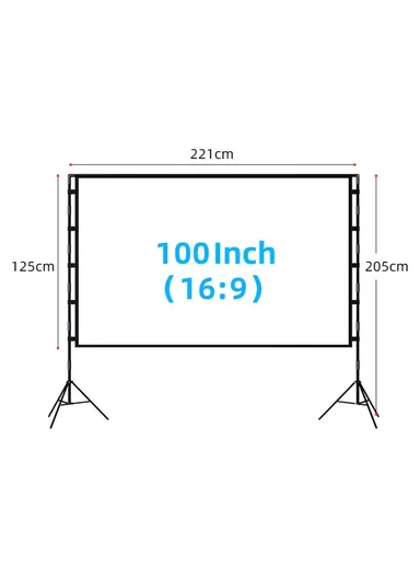 100-Inch 16:9 Projection Curtain Movie Projector Screen Home Theater Office with Stand &amp; Storage Bag (W221 x H125)cm