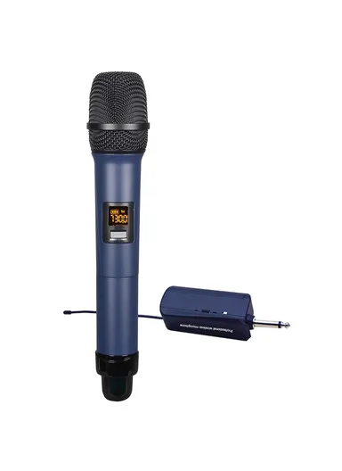 Moving Coil Microphone U-Band FM Wireless Mic with Receiver Home Karaoke Microphone W-14 - Blue