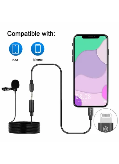 Lavalier Microphone Omnidirectional Condenser Mic with 3.5mm TRS Cable Detachable Single Head for iOS Smartphone BY-M2