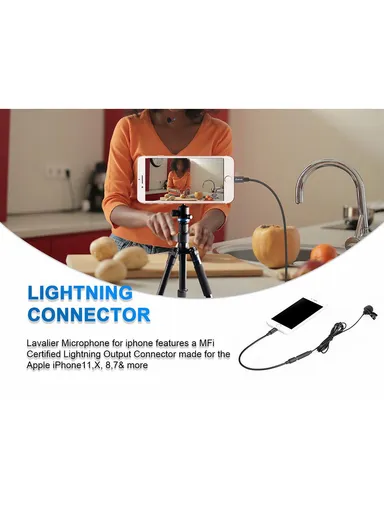 Lavalier Microphone Omnidirectional Condenser Mic with 3.5mm TRS Cable Detachable Single Head for iOS Smartphone BY-M2