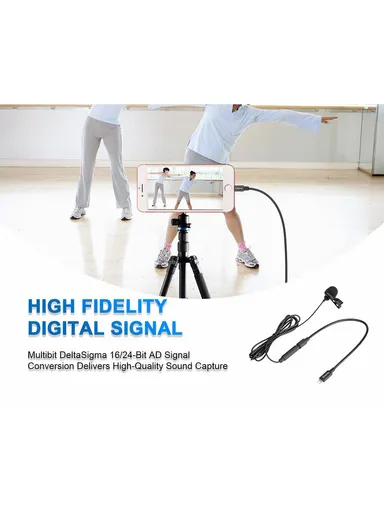 Lavalier Microphone Omnidirectional Condenser Mic with 3.5mm TRS Cable Detachable Single Head for iOS Smartphone BY-M2