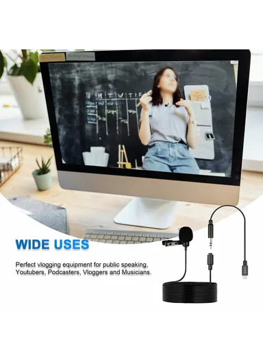 Lavalier Microphone Omnidirectional Condenser Mic with 3.5mm TRS Cable Detachable Single Head for iOS Smartphone BY-M2