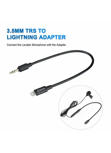 Lavalier Microphone Omnidirectional Condenser Mic with 3.5mm TRS Cable Detachable Single Head for iOS Smartphone BY-M2