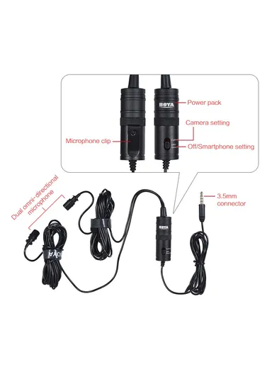 Lavalier Microphone 4m Dual Omni-directional Clip-on Lapel Video Mic for iPhone Canon Nikon DSLR BY-M1DM