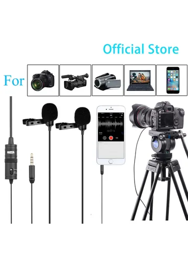 Lavalier Microphone 4m Dual Omni-directional Clip-on Lapel Video Mic for iPhone Canon Nikon DSLR BY-M1DM