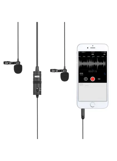 Lavalier Microphone 4m Dual Omni-directional Clip-on Lapel Video Mic for iPhone Canon Nikon DSLR BY-M1DM