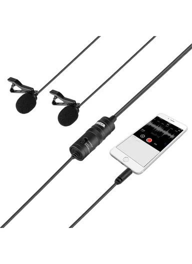 Lavalier Microphone 4m Dual Omni-directional Clip-on Lapel Video Mic for iPhone Canon Nikon DSLR BY-M1DM