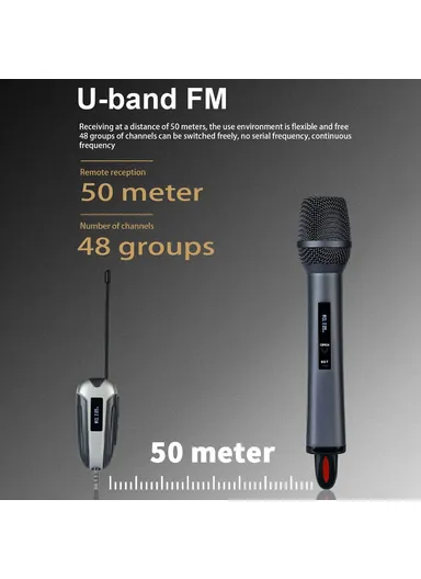 Singing Phone Conference UHF Wireless Microphone Live Streaming Rechargeable Mic, 1 Mic &amp; 1 Receiver TX-11 - Black