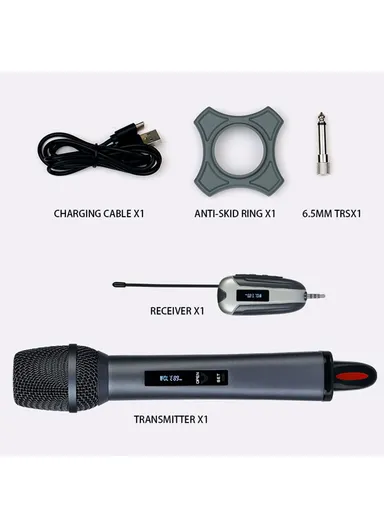 Singing Phone Conference UHF Wireless Microphone Live Streaming Rechargeable Mic, 1 Mic &amp; 1 Receiver TX-11 - Black