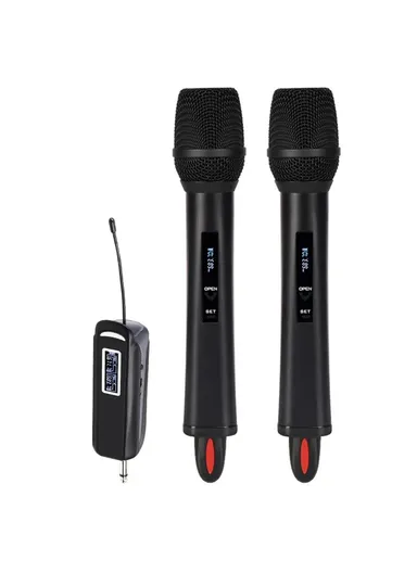 Stage Singing Wireless Microphone Outdoor Home Live Streaming Rechargeable Mic, 2 Mic + 1 Receiver TX-12 - Black