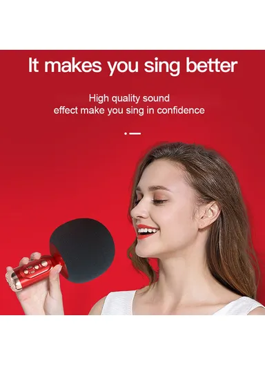 Wireless Bluetooth-compatible Microphone Speaker Mushroom Head Singing Mic K2 - Black