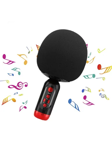 Wireless Bluetooth-compatible Microphone Speaker Mushroom Head Singing Mic K2 - Black