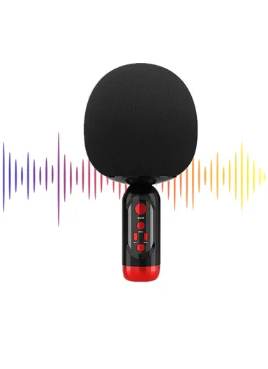 Wireless Bluetooth-compatible Microphone Speaker Mushroom Head Singing Mic K2 - Black