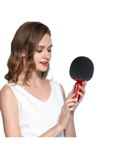 Wireless Bluetooth-compatible Microphone Speaker Mushroom Head Singing Mic K2 - Red