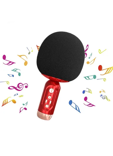 Wireless Bluetooth-compatible Microphone Speaker Mushroom Head Singing Mic K2 - Red