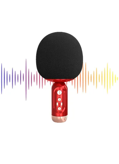 Wireless Bluetooth-compatible Microphone Speaker Mushroom Head Singing Mic K2 - Red