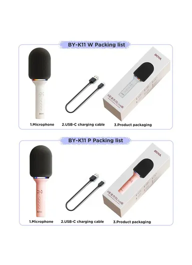 Bluetooth-compatible Wireless Microphone with RGB Light Karaoke Mic for Phone / Tablet / PC K11 - Pink