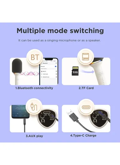 Bluetooth-compatible Wireless Microphone with RGB Light Karaoke Mic for Phone / Tablet / PC K11 - White