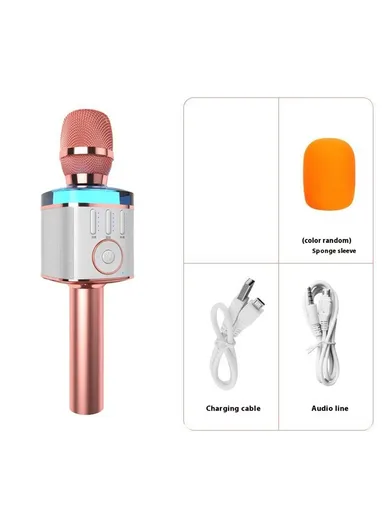 Bluetooth-compatible Microphone Speaker Wireless Children Home Karaoke Singing Microphone X9 - Rose Gold
