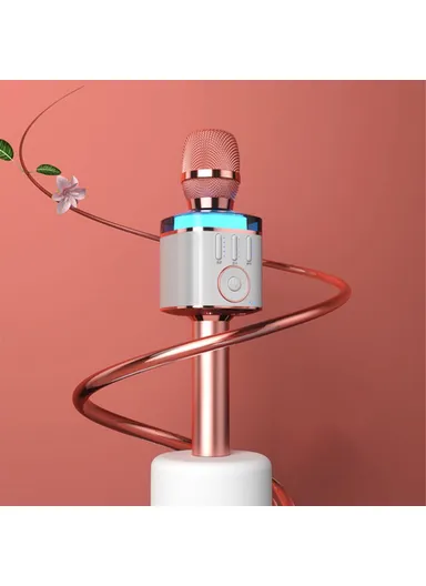 Bluetooth-compatible Microphone Speaker Wireless Children Home Karaoke Singing Microphone X9 - Rose Gold