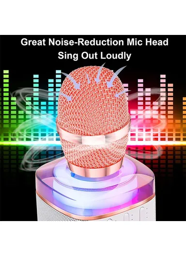 Bluetooth-compatible Microphone Speaker Wireless Children Home Karaoke Singing Microphone X9 - Rose Gold