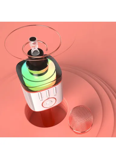 Bluetooth-compatible Microphone Speaker Wireless Children Home Karaoke Singing Microphone X9 - Rose Gold