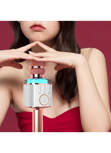 Bluetooth-compatible Microphone Speaker Wireless Children Home Karaoke Singing Microphone X9 - Rose Gold