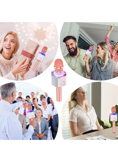 Bluetooth-compatible Microphone Speaker Wireless Children Home Karaoke Singing Microphone X9 - Rose Gold