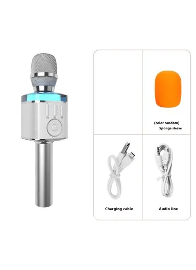 Bluetooth-compatible Microphone Speaker Wireless Children Home Karaoke Singing Microphone X9 - Silver