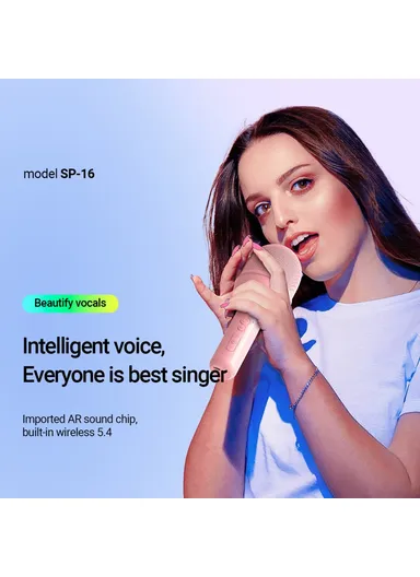 Wireless Karaoke Microphone Speaker Rechargeable Home Party Bluetooth-compatible Handheld Mic SP-16 - Pink