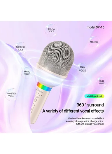 Wireless Karaoke Microphone Speaker Rechargeable Home Party Bluetooth-compatible Handheld Mic SP-16 - Pink