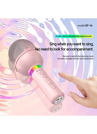 Wireless Karaoke Microphone Speaker Rechargeable Home Party Bluetooth-compatible Handheld Mic SP-16 - Pink