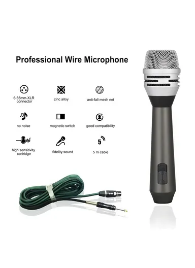 Handheld Wired Microphone Cardioid Dynamic Vocal Mic with 5m Cable for Speakers, Karaoke Singing Machine F8 