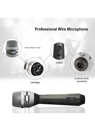 Handheld Wired Microphone Cardioid Dynamic Vocal Mic with 5m Cable for Speakers, Karaoke Singing Machine F8 