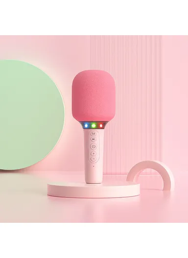 Singing Handheld Microphone Speaker Wireless Bluetooth-compatible Children Karaoke Mic k39 - Pink