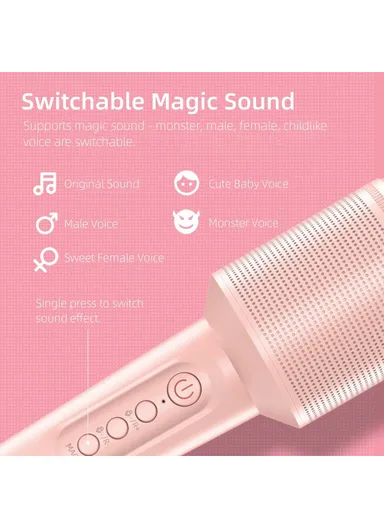 Wireless Karaoke Microphone Bluetooth Speaker Handheld Singing Recording Mic MC8 - Pink