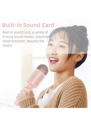 Wireless Karaoke Microphone Bluetooth Speaker Handheld Singing Recording Mic MC8 - Pink