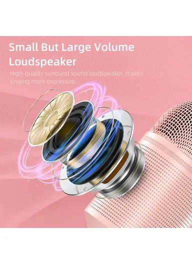 Wireless Karaoke Microphone Bluetooth Speaker Handheld Singing Recording Mic MC8 - Pink