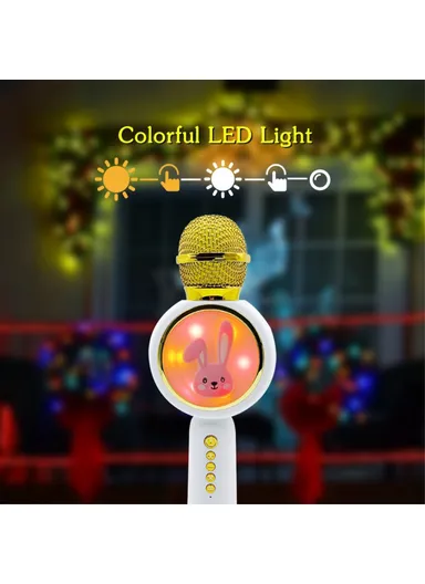 Cute Rabbit Kids Microphone Voice Changing Bluetooth-compatible TWS Karaoke Mic, English Version X6 - Ivory White